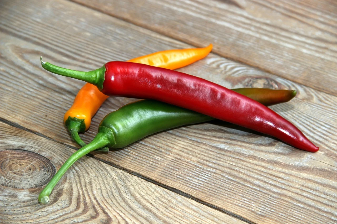 rote, gelbe und grüne Chili