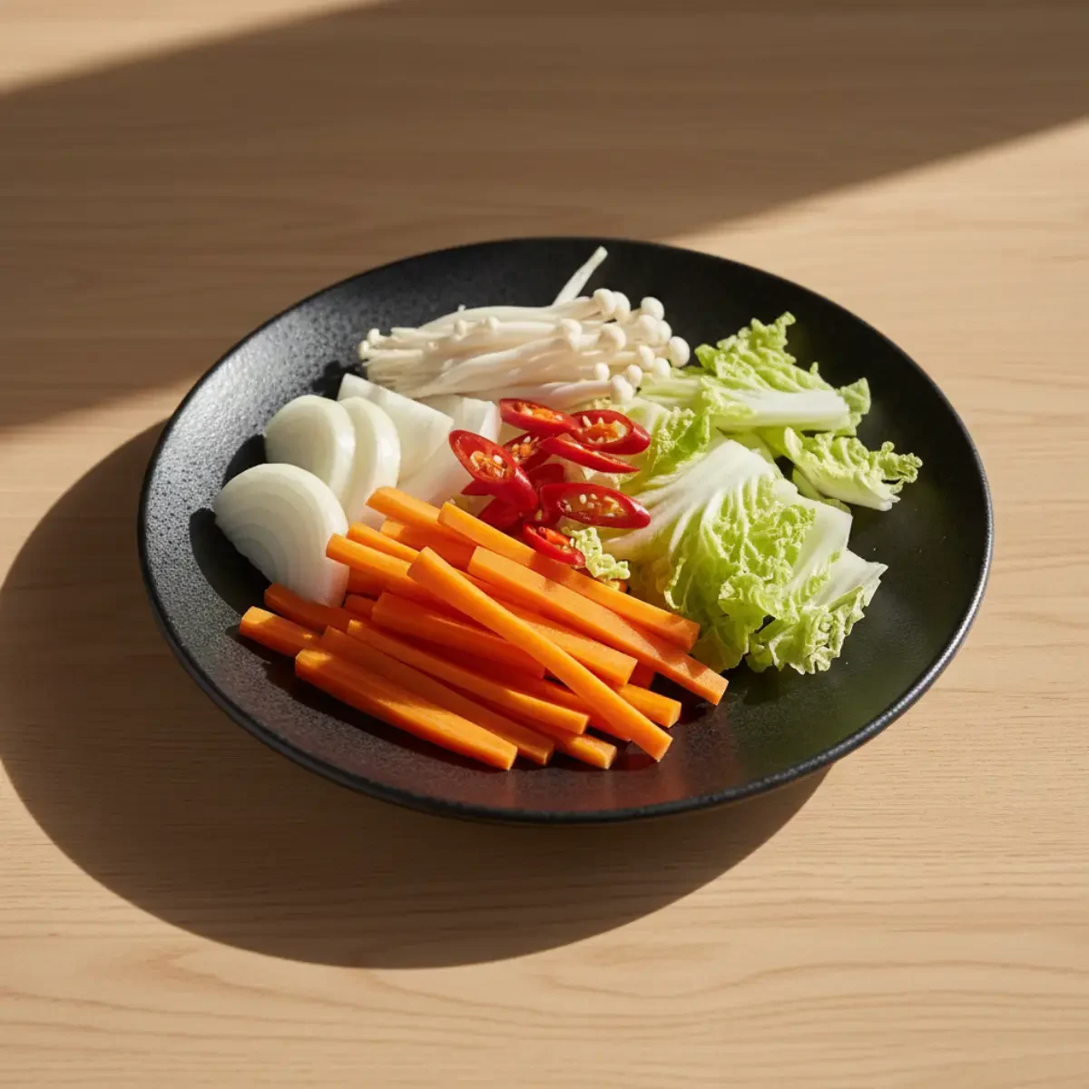 Gemüse auf einem schwarzen Teller